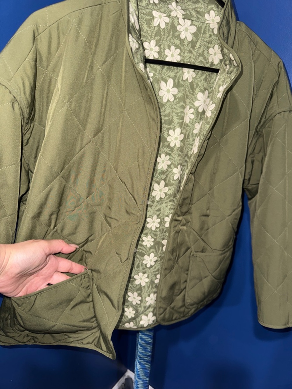 SABRINA LAUREN- NWT Reversible Green Floral Open Front Jacket Size Petite Med - Picture 7 of 14